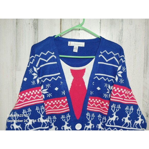 Jolly Sweaters Adult X-Large Blue Christmas Xmas Fun Knit Long Sleeve - Picture 3 of 5